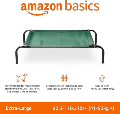 Amazon Basics Cooling Breathable Elevated Dog Bed with Durable Metal Frame, for Large Dogs, X-Large, 60 x 37 x 9 Inch, Green