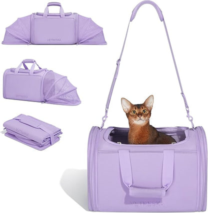 VETRESKA Expandable Cat Carrier,Dog Carrier for Small Medium Puppies,Soft-Sided Pet Carrier Airline Approved,Collapsible Travel Cats/Puppy Carrier with Locking Safety Zippers and Anti-Scratch Mesh