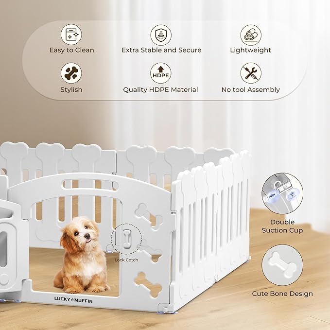 Dog Playpen with Door & Whelping Box, 10-Panel Lightweight Plastic Fence for Small to Medium Pets, Indoor/Outdoor Use, Portable, Durable, Non-Slip, Easy Assembly
