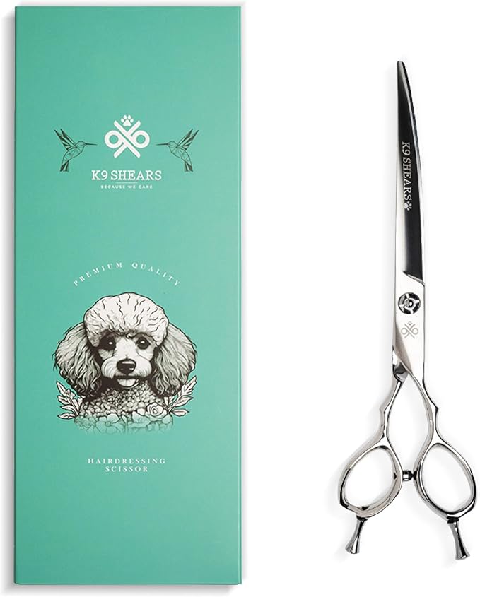 7" Curved Dog Grooming Scissors  Handcrafted, Ergonomic, VG10 Stainless Steel for Sharper, Tougher, Better Edge Retention, Lightweight Shears for Trimming Face and Paws.