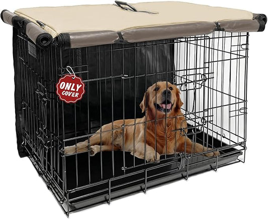 42 Inch Dog Crate Cover Dog Kennel Cover, Large XL Dog Crate for Large Dogs Wire Dog Cage with1 2 3 Doors, Waterproof 600D Oxford Fabric Indoor/Outdoor Khaki