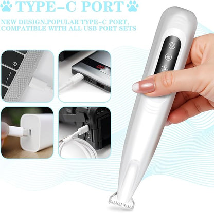 Dog Paw Trimmer,Upgraded Grooming Kit with LED Display,LED Light,Type-C Rechargeable,Cordless Feature,Low Noise Clipper for Dog and Other Pet's Hair Around Paw,Face,Eyes,Ears and Rump