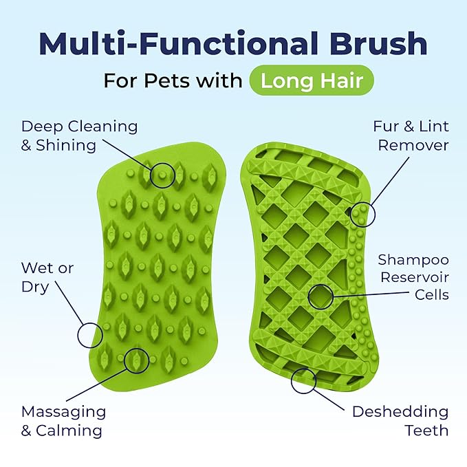 Furbliss Dog Brush for Dogs, Cats and Pets with Long Hair, Grooming Bathing Massaging Deshedding Multi-Functional Wet or Dry Silicone Brush (Long Hair Brush)
