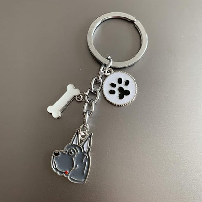 Dog Keychain, Puppy Keyring Keyfob Metal Pet ID Tags for Clothing Bag Adornment Accessory (17-Great Dane)
