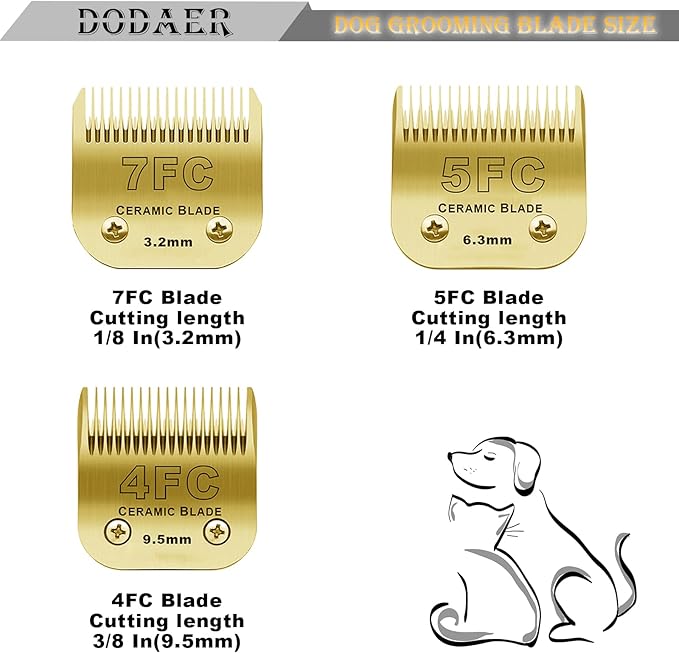 7FC/5FC/4FC Detachable Pet Dog Grooming Clipper Ceramic Blades Set,Compatible with Andis,Oster A5,Wahl KM10 Series Clippers,3 Pack,Gold