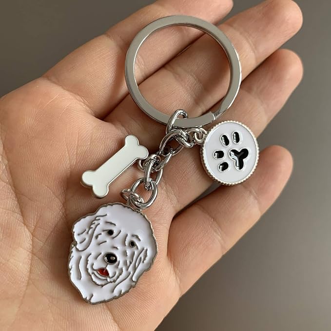 Dog Keychain, Puppy Keyring Keyfob Metal Pet ID Tags for Clothing Bag Adornment Accessory (14-Great Pyrenes)