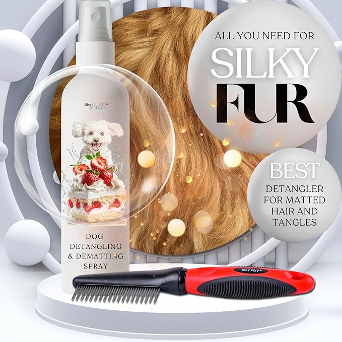 Dog Detangler Spray with Shortcake Fragrance - Natural Pet Nose Friendly Ingredients Used for Sensitive Skin - Dog Leave in Conditioner for Poodles - Made in USA - Pet Perfume Spray Long Lasting 8 oz