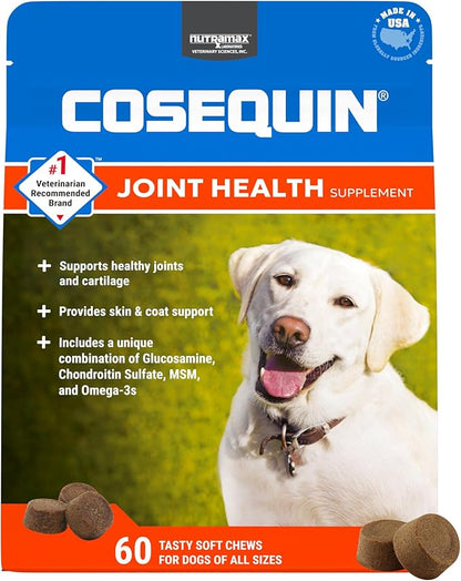 COSEQUIN Maximum Strength Joint Supplement Plus MSM & Omega-3's - With Glucosamine and Chondroitin - For Dogs of All Sizes (Soft Chews)
