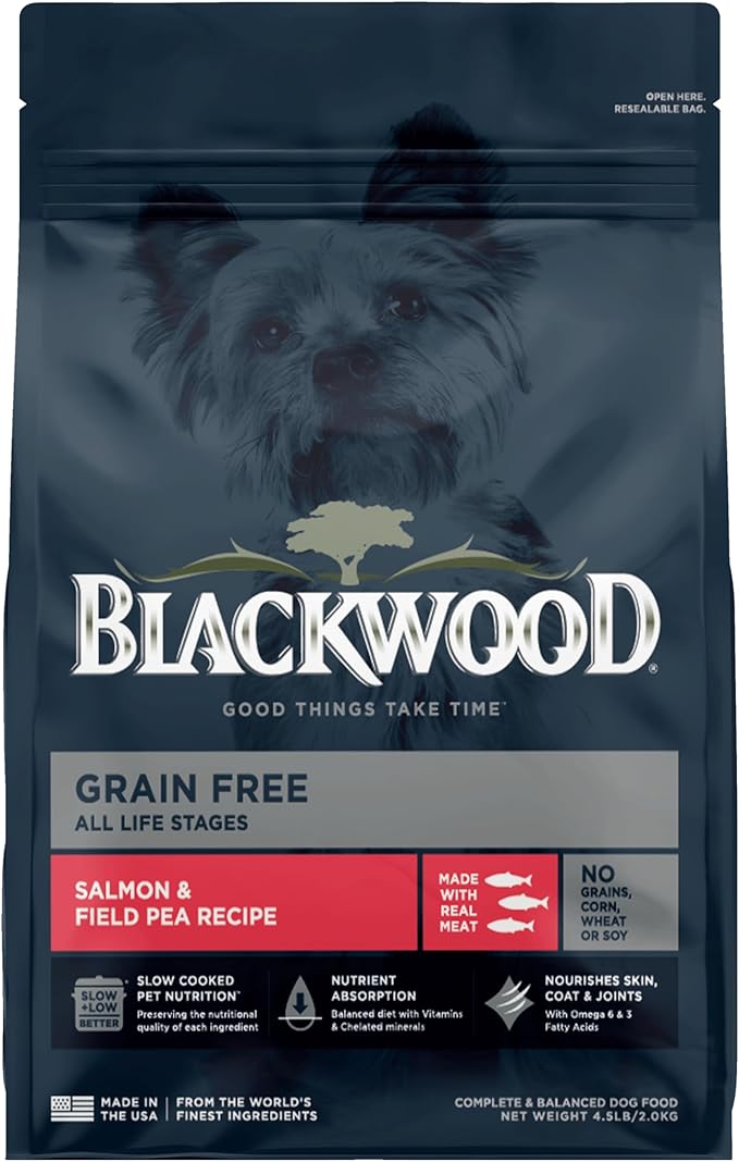 Blackwood Grain Free Dry Dog Food, Salmon & Field Pea Recipe, 4.5 Pound Bag for All Life Stages, Slow Cooked with Vitamins & Minerals for a Balanced Diet