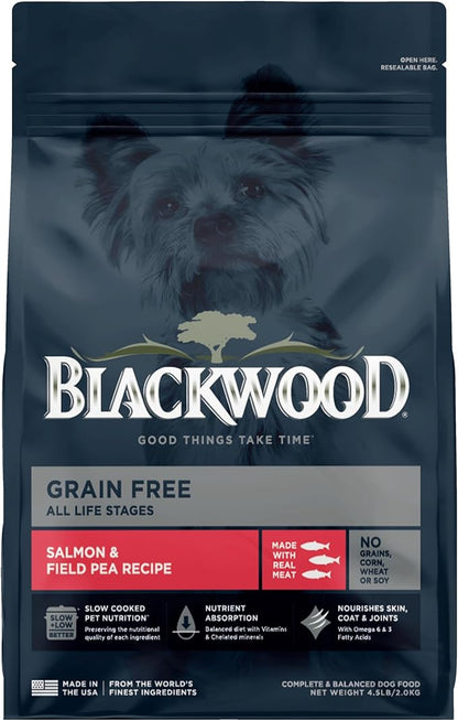 Blackwood Grain Free Dry Dog Food, Salmon & Field Pea Recipe, 4.5 Pound Bag for All Life Stages, Slow Cooked with Vitamins & Minerals for a Balanced Diet