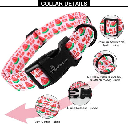 ARING PET Summer Dog Collar-Cute Watermelon Dog Collar for Small Dogs, Adjustable Soft Cotton Girl Dog Collars for Small Medium Large Dogs, Small