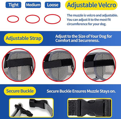 Dog Muzzle - Breathable Drinkable Adjustable Loop Pets Muzzle for German Shepherd Husky Labrador Retriever - Soft Air Mesh Muzzle for Small Medium Large Dogs Anti Biting Barking Chewing