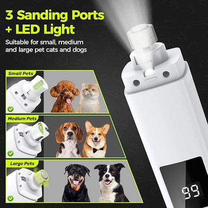 Dog Nail Grinder Quiet - 45db 4 Speed 4 Ports 12000 r/min USB Rechargeable Electric Professional Pet Dog Nail Trimmers with LED Lights for Large Medium Small Puppy Dogs/Cats - White