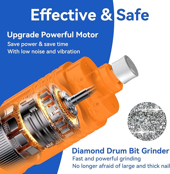 Dog Nail Grinder Professional Pets, 3-Speed Electric Quiet Dog Nail Grinder, Rechargeable Dog Nail Trimmers - with 2 LED Lights/2 Grinder Wheels, for Small, Medium, Large Dogs (Orange)