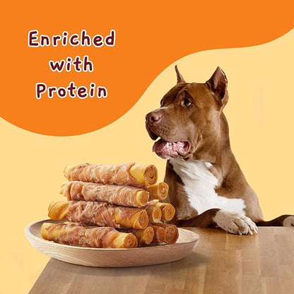 Jungle Calling Dog Treats Smoked Chicken Wrapped Rawhide Rolls, High Protein Dog Chews, Rawhide Chews for Medium and Large Dogs, 10.6 Oz