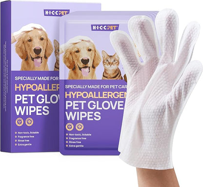 HICC PET Cleaning Deodorizing Bathing Wipes for Dogs & Cats, Hypoallergenic Dog Cleaning Glove Wipes, Nourishing & Grooming Fur, Cat Cleaning Wipes Remove Odor