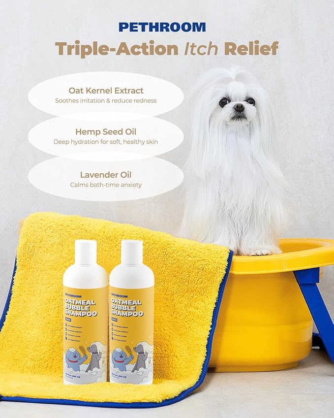 [PETHROOM] Premium Oatmeal Dog Shampoo for Itchy Sensitive Skin Relief – 500ml | Hypoallergenic Dog Shampoo with Oat, Hemp, Lavender & Milk Protein, Dry Skin Treatment, and Allergy Relief (Oatmeal)