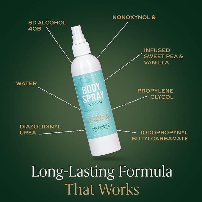 Dog Perfume Spray, Long-Lasting Dog Body Spray with Sweet Pea and Vanilla Infusion, Refreshing Mist, 8 fl oz