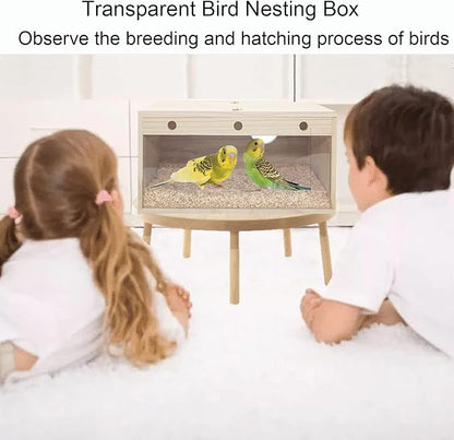 Tfwadmx Cockatiel Nesting Box Transparent Bird Nest Box Wood Bird House for Cage Parrot Breeding Boxes for Conures and Other Medium Sized Birds 13.6" x 7.3" x 7.0"