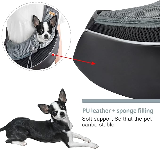 Cuby Pet Sling Carrier for Medium Dogs Cats,Drawstring Zipper & Special Security Hook Triple Designs for Pets' Securty,Breathable Mesh Travel Cat Carrier Bag with Adjustable Shoulder Strap (Black M)