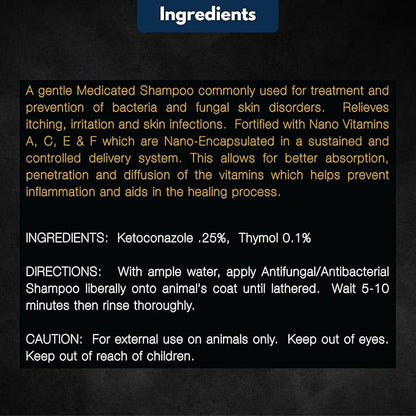 E3K9 Medicated Dog & Cat Shampoo - Antifungal & Itchy Skin Relief with Ketoc & Thymol - Hot Spot, Mange, Seborrhea Treatment - Antifungal Dog Shampoo for Yeast