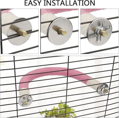 Hypeety Bird Perches Parrot U Shape Natural Wood Hemp Rope Stand Perch Bird Stick Paw Grinding Perch Birdcage Accessories Perch Standing Toy for Budgies Parakeet Cockatiel Conures