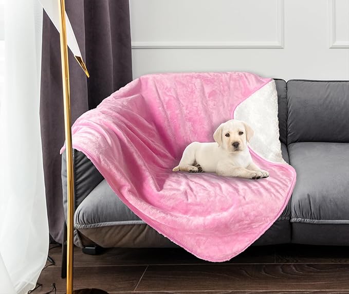 Bucephalus Waterproof Dog Blanket, Thick Reversible Soft Pet Blankets for Couch Bed Protection, Pee Proof Sherpa Fleece Blanket for Small Medium Large Dogs Puppy Cats Washable (Pink,30"_40")