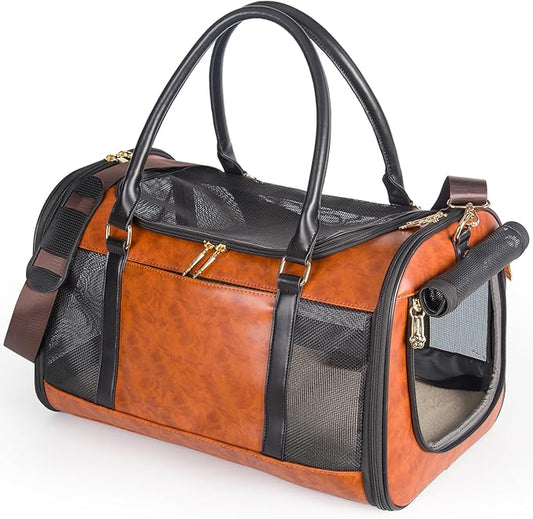 Dog Soft-Sided Carriers Pet Carrier for Small Dogs Cats, Fashion PU Leather Small Dog Carrier Pet Purse, Airline Approved Travel Pet Carrier for Puppy Kitten Small Animals