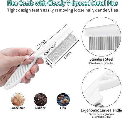 Dog Brush for Shedding Short Long Haired Cats, 4 in 1 Pet Grooming Kit for Small Medium & Large Animals. Removes Loose Fur, Mats, Tangled. Easy Cleaning. Undercoat Rake + Bath Brush Included