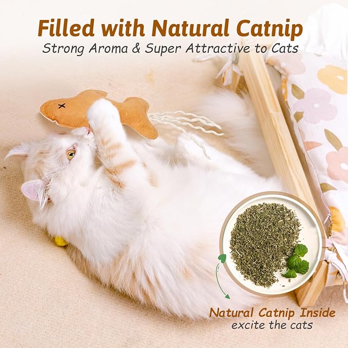Nobleza Catnip Toys for Indoor Cats, 6 Pack Cute Teething Chew Kitten Toys, Interactive Plush Bite Resistant Cat Toys with Crinkle Paper and Natural Catnip, Fish Mouse Kitty Shapes Toy for Bored Cats