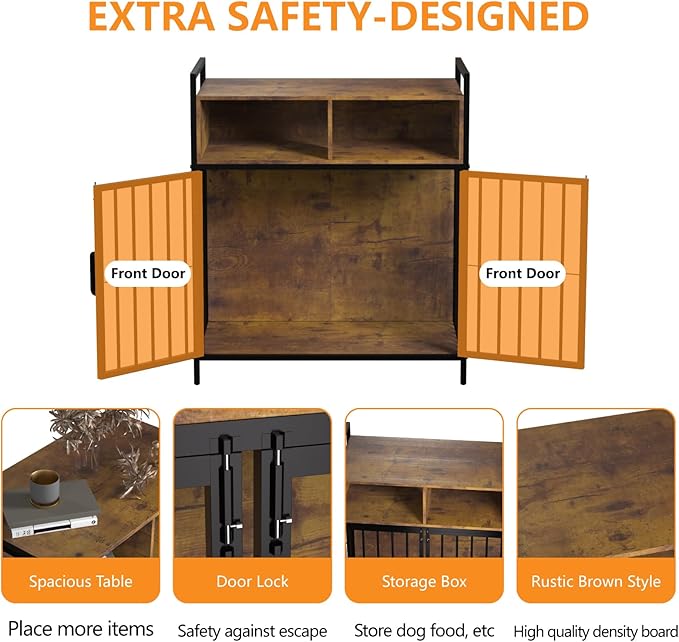 aboxoo 32/40 Inches Furniture Style Dog Crate for Medium Small Dog,Indoor Dog Kennels with Drawers Storage(Rustic Brown)