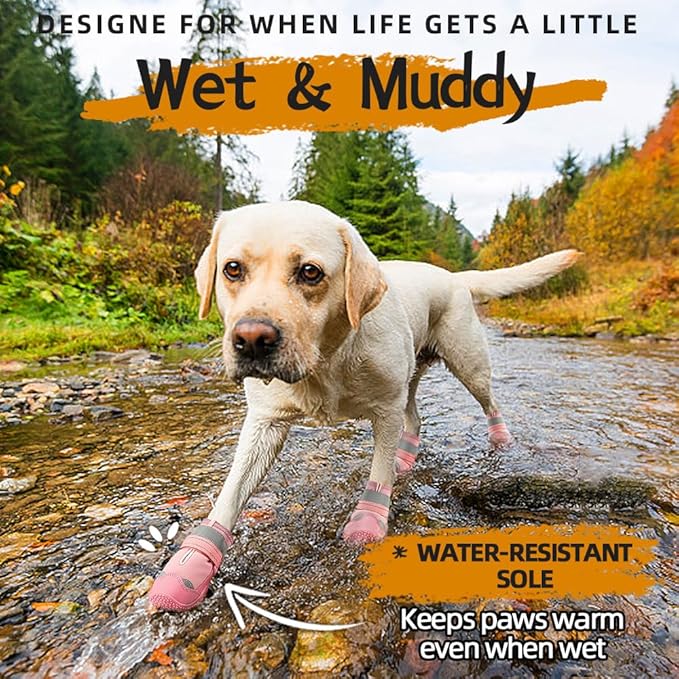 Dog Shoes for Large Dogs, Medium Dog Boots & Paw Protectors for Hardwood Floors, Outdoor Dog Booties for Hot Pavement Winter Snow Hiking, Waterproof Dog Shoes with Reflective Strips Size 5