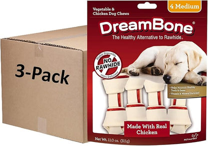 Dreambone Vegetable & Chicken Dog Chews, Rawhide Free, Medium, 4-Count, Medium, 4 Pieces/Pack (DBC-00257) (3 Pack)