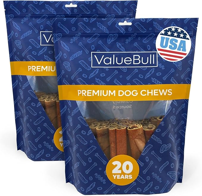 ValueBull USA Collagen Sticks for Dogs, 6 Inch Super Jumbo Chews, Natural Long-Lasting Dog Treats, 50 Count - Promotes Joint, Skin & Coat Health with Glucosamine and Chondroitin