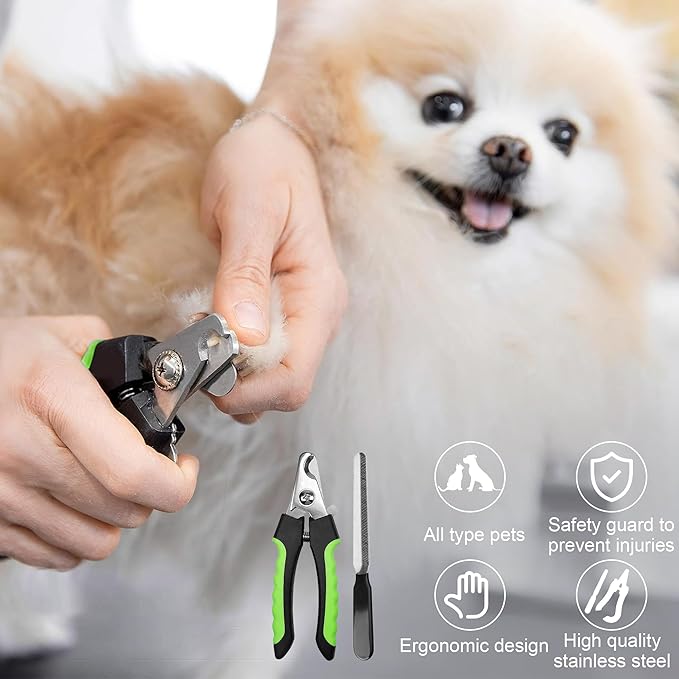 Pet Grooming Brush Kit 7pcs, Cat Brush with Release Button Brush Set -Cat Brush&Nail Clippers File Set for Cat Dogs Long matted Haired Pets and Nail Repair