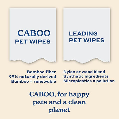 Caboo Tree Free Pet Wipes for Dogs & Cats, Natural, Deodorizing, Hypoallergenic Cleaning Wipes for Eyes, Ears, Paws, & Face (Unscented, 2 Canisters, Total of 140 Jumbo Wipe)