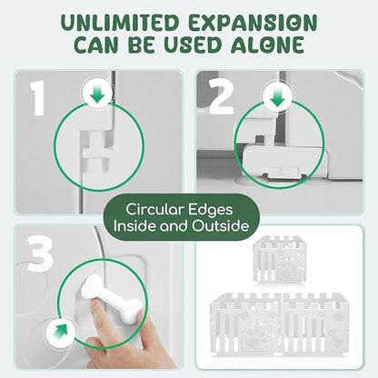 Dog Playpen with Door, 6-Panel 24" Indoor Cat Puppy Playpen, Strong Plastic Small Pet Safety Fence Dog Pen, Non-Slip and Secure Pet Gate, White