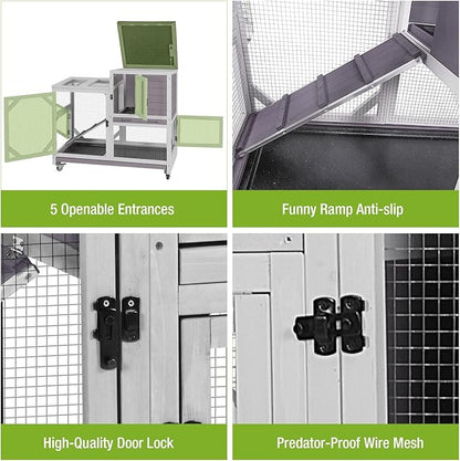GUTINNEEN 2-Story Rabbit Hutch Indoor Bunny Cage Outdoor Guinea Pig House Wooden Small Animal Cage with Chew-Proof Ramp, Leak-Proof Tray, Lockable Wheels for 2-4 Rabbits, Guinea Pigs (Grey)