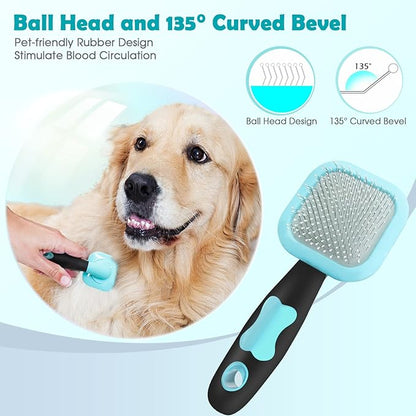 Slicker Brush, PETPAWJOY Dog Brush Gently Cleaning Pin Brush for Shedding Dog Hair Brush for Small Dogs Puppy Yorkie Poodle Rabbits Cats
