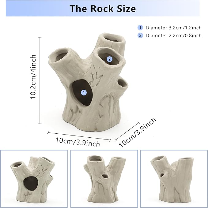 Aquarium Decorations Ceramic Artificial Stump Cave,Betta Fish Tank Accessories Hollow Tree Stump Decor 2-Piece Set