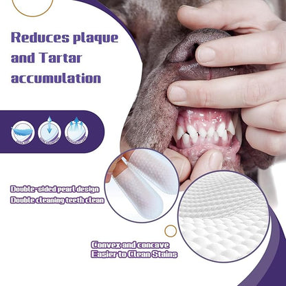 55 Counts Dogs & Cats Dental Care Wipes - Dog Teeth Cleaning Finger Wipes - Dog Tooth Brushing Kit Dental Wipes - Remove Bad Breath by Removing Plaque and Tartar Buildup & Freshens Breath