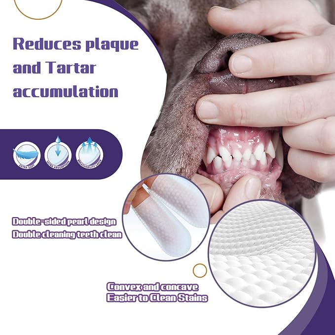 55 Counts Dogs & Cats Dental Care Wipes - Dog Teeth Cleaning Finger Wipes - Dog Tooth Brushing Kit Dental Wipes - Remove Bad Breath by Removing Plaque and Tartar Buildup & Freshens Breath