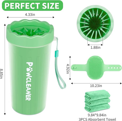 Dog Paw Cleaner for Dogs, (with 3Pcs Absorbent Towels & Adjustable Bath Brush) Dog Paw Washer, Pet Foot Cleaner (Light Green, Large)