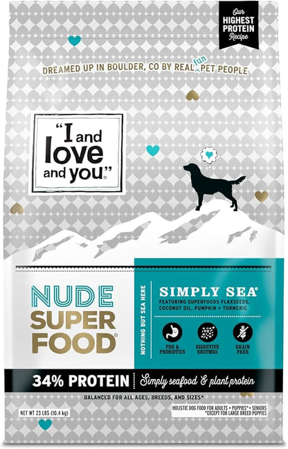 I AND LOVE AND YOU Nude Super Food Dry Dog Food - Salmon + Whitefish - Prebiotic + Probiotic, Grain Free, Real Meat, No Fillers, 23lb Bag