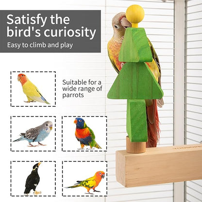 Bird toys & Bird Perch, Bird Wooden Block Chewing Toy Parrot Foraging & Puzzle Toys Bird Cage Accessories for Conures Parakeets Cockatiels Lovebirds African Grey Macaws (Revolving Christmas Tree)