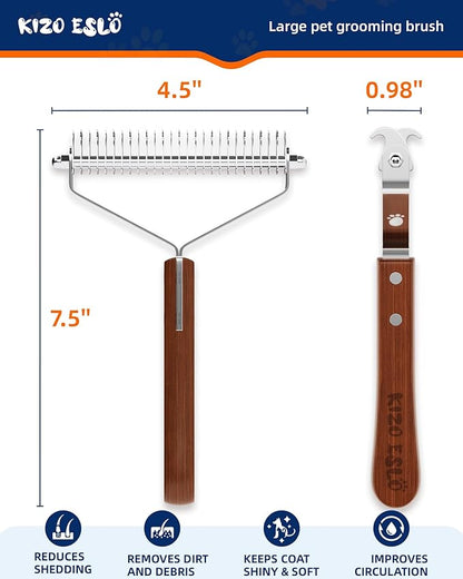 Extra Large 2-Sided Undercoat Rake for Dogs & Cats, Dog Brush for Shedding Remove Mats, Dematting Comb, Safe&Gentle Grooming Brush for German Shepherds Medium to Long-Haired Pets,Premium Wooden Handle