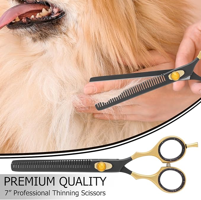 Dog Grooming Scissor,7 Professional Thinning Shear for Dogs with 34 Teeth, Japanese Stainless Steel, Blender Scissors for Dogs, Cats and other Pets with Adjustable Screw