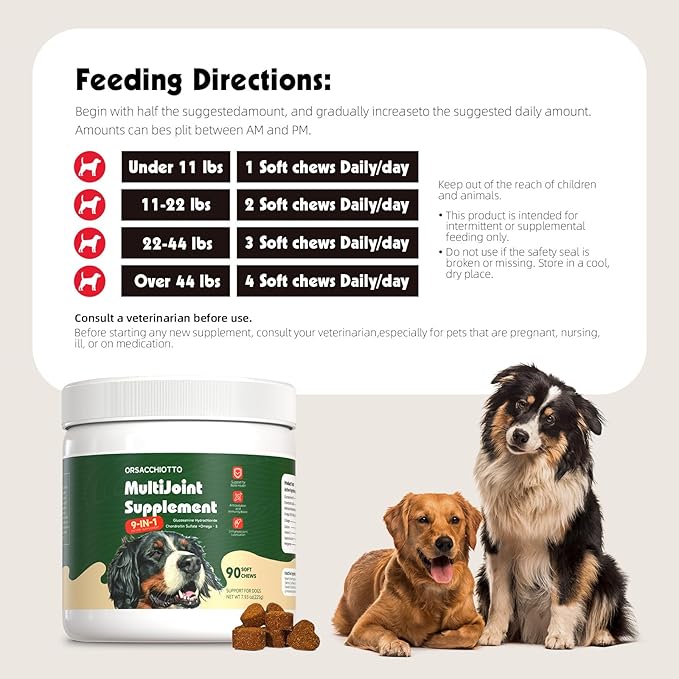 Hip & Joint Supplement for Dogs with Glucosamine (90 Chews) - with Omega-3 - MSM, Collagen - 9 in 1 Advanced Mobility Chews Relieve Joint Pain, Improve Mobility & Flexibility - All Breeds & Ages