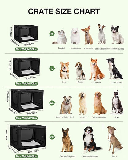 24 Inch Collapsible Travel Dog Crate for Medium Large Dogs, Portable Dog Crate 4-Door Foldable Soft Kennel with Chew-Proof Mesh Windows for Indoor & Outdoor Travel,with Storage Bag,Black