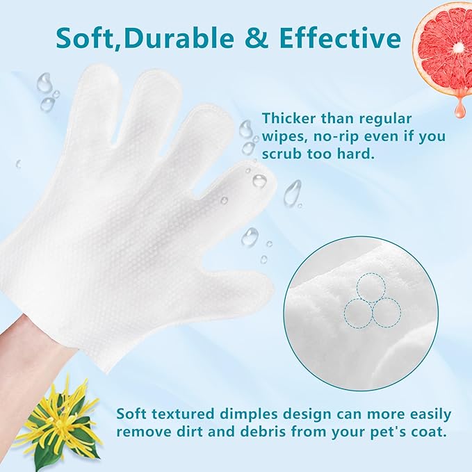 L&W BROS. Pet Wipes Gloves - Safe, Alcohol-Free, and Individually Packaged for Convenient Grooming Disposable Premium Flush-Free Dog Wipes Cleaning Deodorizing Hypoallergenic Wipes(Unscented 12PC)